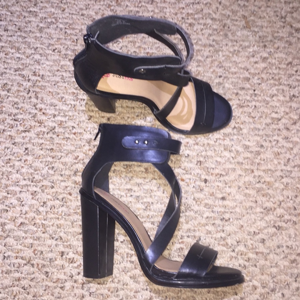 Black strappy block heels